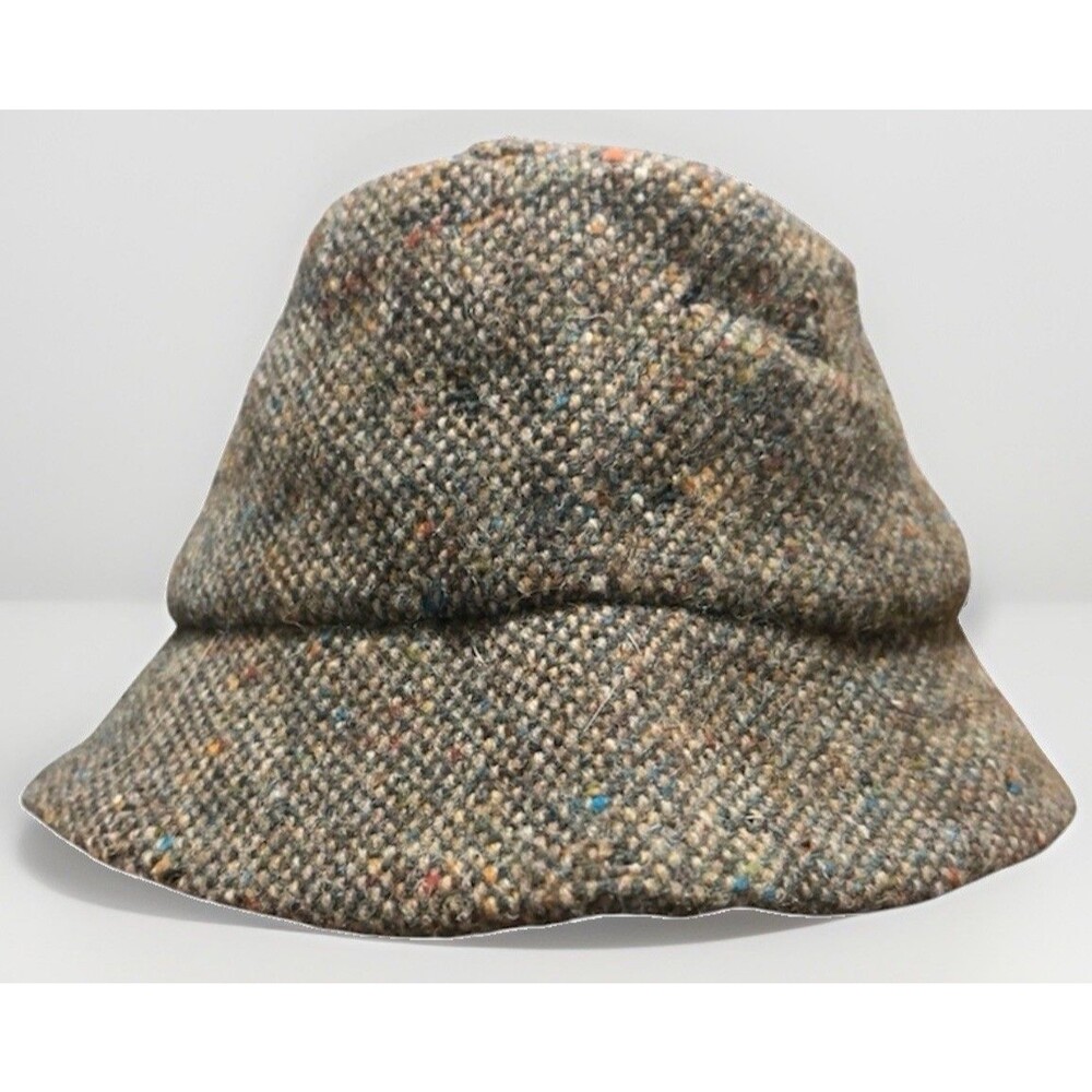 Vintage Orvis Brown Donegal Tweed Wool Bucket Hat Multicolor Fleck Adult L